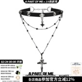 渡鸦系列原创小众设计皮项圈叠带高级双层十字架项链乌鸦chocker