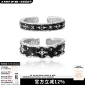 小众设计925纯银黑色星星戒指开口可调高级感暗黑冷淡风情侣对戒