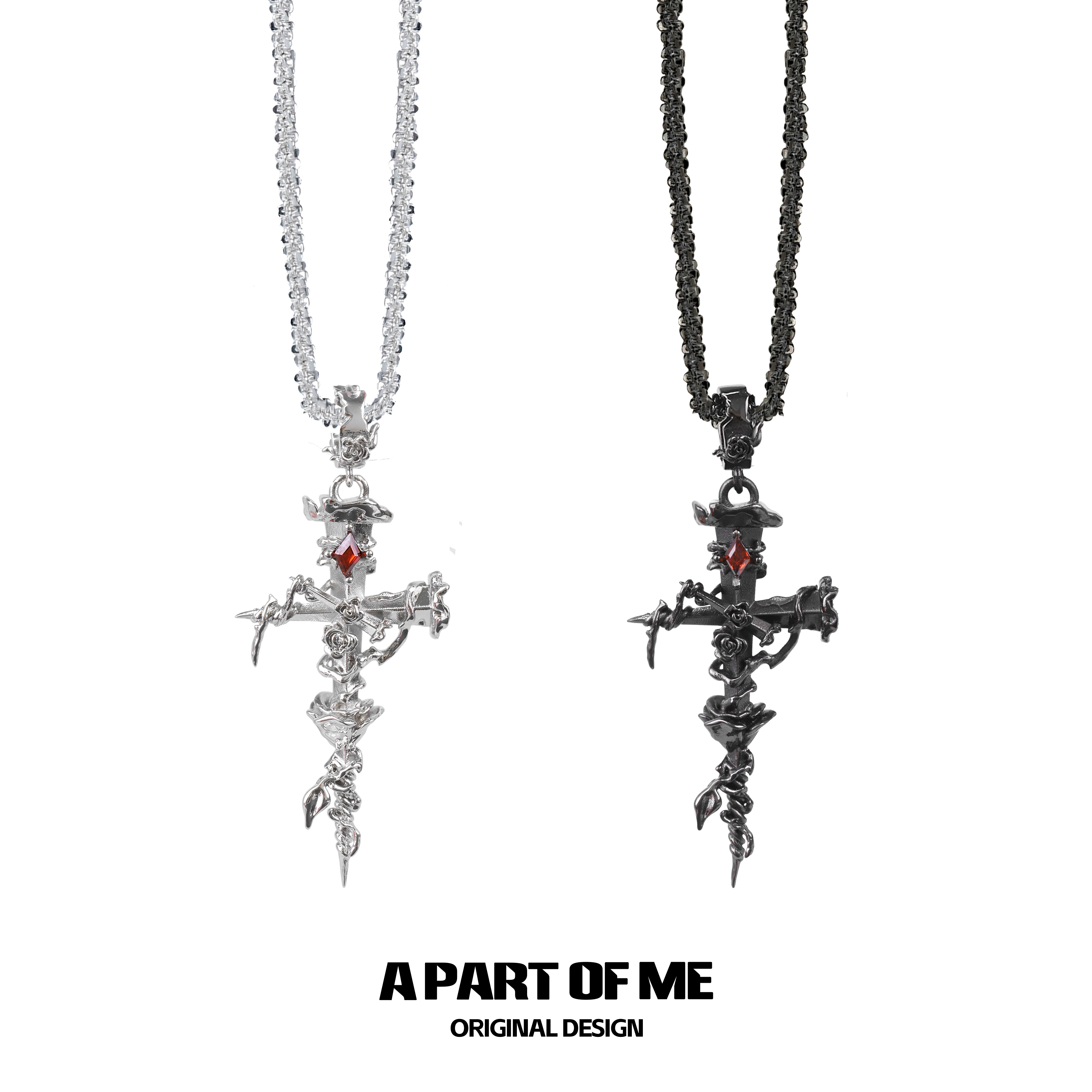 原创设计小众玫瑰钉子十字架项链秋冬新款荆棘毛衣链高级感酷潮