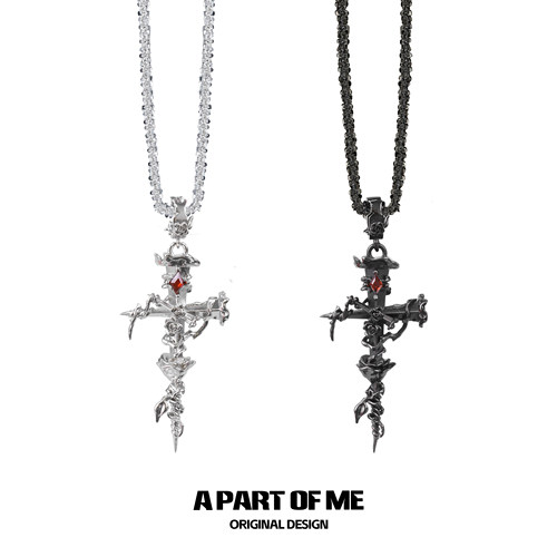 原创设计小众玫瑰钉子十字架项链秋冬新款荆棘毛衣链高级感酷潮