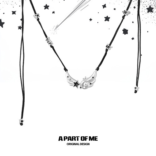 可爱 原创编绳天使翅膀项链抽拉调节亚比风