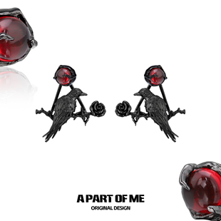 渡鸦系列原创925银针乌鸦耳钉可拆卸小众设计玫瑰耳环高级感耳饰