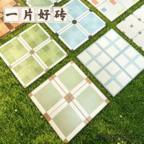 全瓷精雕花砖400X400厨房卫生间地砖防滑蓝色格子商铺绿色附录G