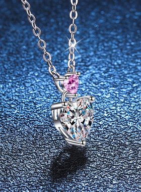 S925纯银日韩简约双心相印莫桑石锁骨链时尚轻奢气质项链女