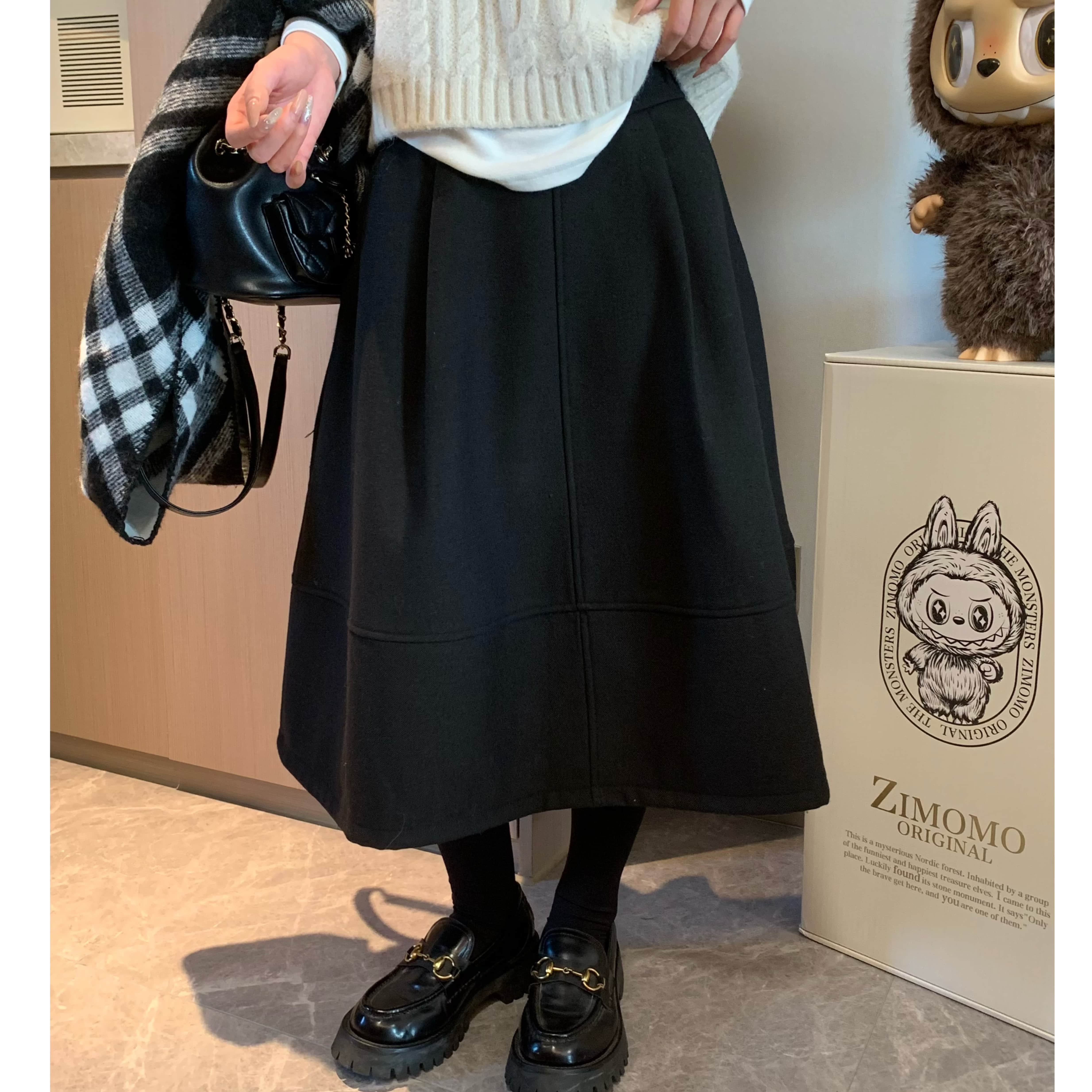 年终亏清！深灰蓬蓬花苞加绒毛呢半身裙女冬季韩版高腰显瘦a字裙