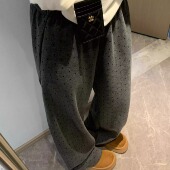 加厚加绒显瘦直筒裤 miu系 新款 韩系撞色波点休闲裤 香蕉派派 冬季