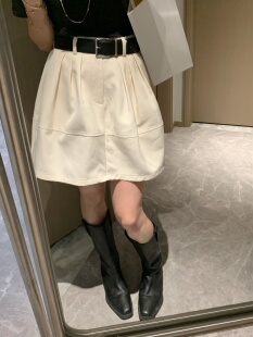 腰带25秋冬韩版 高腰A字短裙 显瘦花苞伞裙直筒裙加厚 香蕉派派