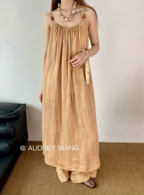 AW2024夏季新款小众设计假日琉璃串珠吊带宽松天丝扎染连衣裙女