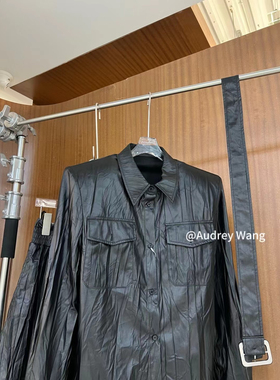 AW2024春季新款复古肌理感纯色珠光皮面感休闲百搭气质通勤衬衫女