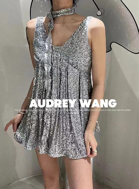AW2024夏季新款小众设计blingbling气质V领无袖小礼服显瘦上衣女