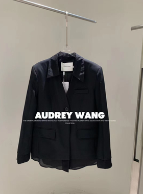 AW2024早春新款小众设计时尚拼接排扣宽松西装网纱拼接个性外套女