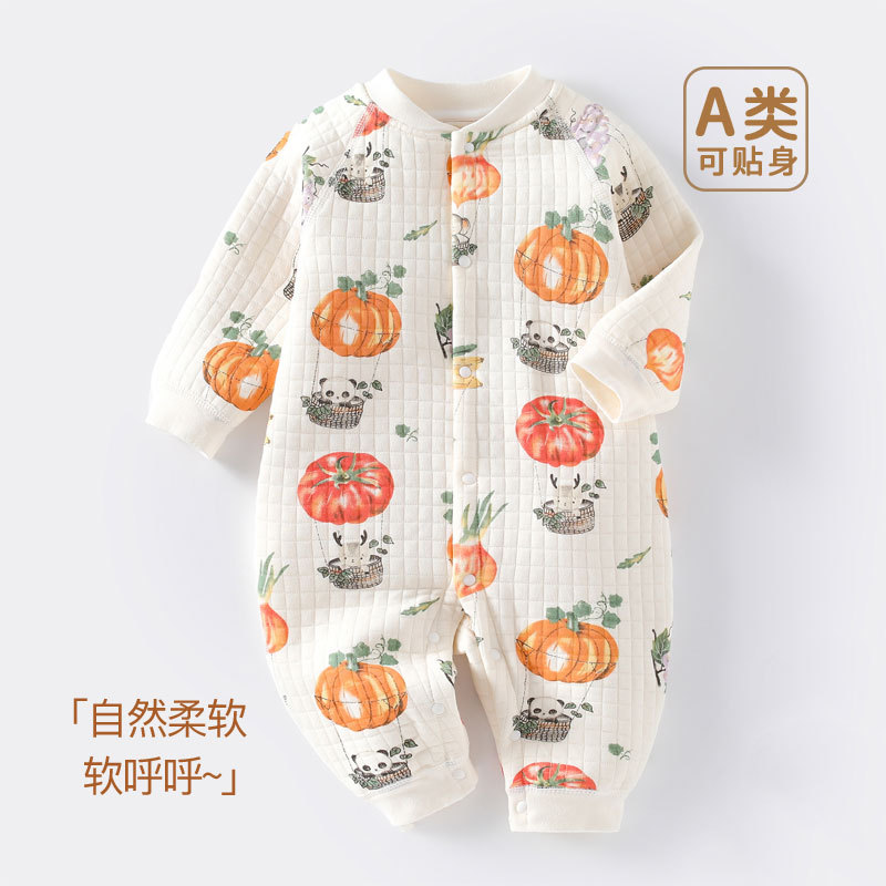 婴儿连体衣加厚夹丝保暖秋冬季春款男女新生儿衣服宝宝爬服睡衣哈