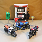 儿童玩具三轮车加油站仿真摩托车合金机车模型回力车玩具礼物男孩