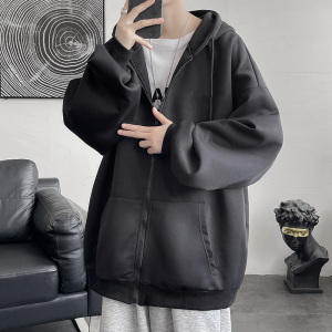 秋冬新款情侣纯色开衫夹克宽松连帽卫衣男 W11-P35 控58图片