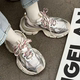 女2026春季 新款 做旧系带增高休闲鞋 诗歌兰厚底复古老爹鞋 拼色潮鞋