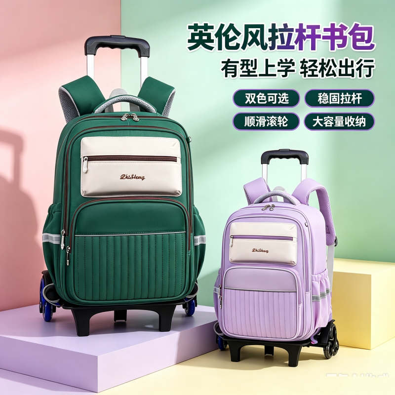 新款男孩小学生两用拉杆书包三到六年级六轮爬楼大容量防水背包