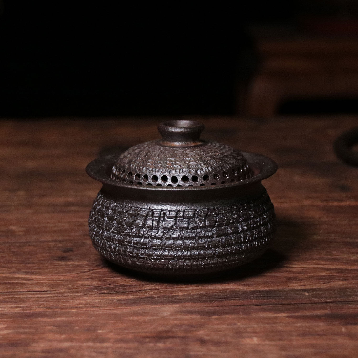粗瓷泥料纯手工爆裂盖碗草木灰釉气窑烧制复古多孔瀑布盖碗茶具