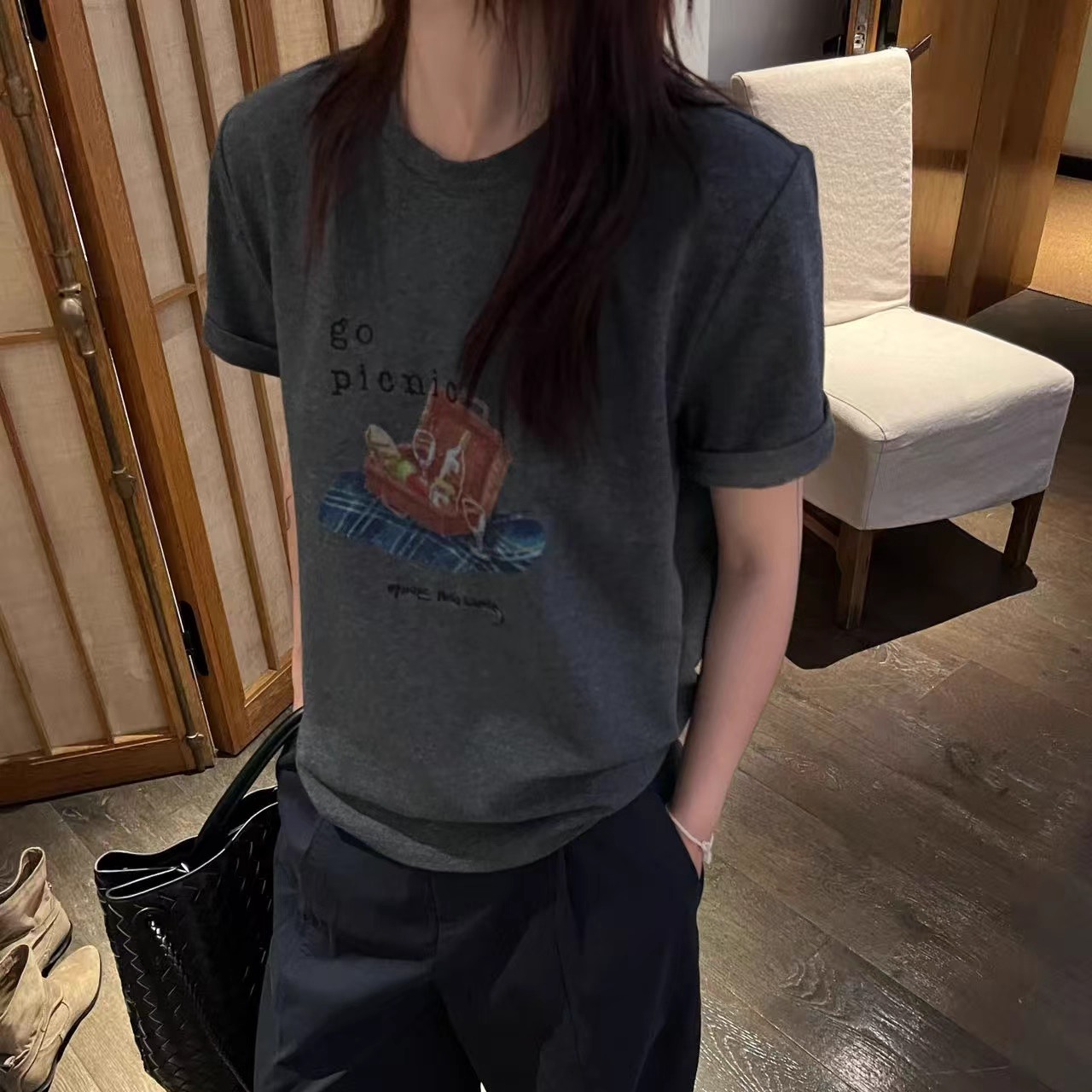 wat短袖T恤女2025秋款韩版显瘦圆领字母印花宽松百搭上衣wt打底衫