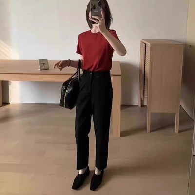 特价恩爱真爱西装裤女2025春秋款时尚显瘦高腰好穿九分烟管裤西裤