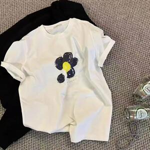 WAT短袖T恤女2025春夏韩版宽松显瘦正肩太阳花减龄上衣WT打底上衣