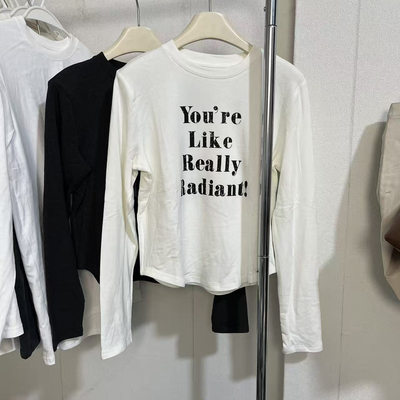 特价福利不退换YHS小版磨毛T恤打底衫字母印花长袖上衣小个子弹力