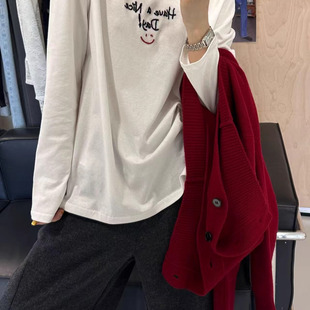 one刺绣字母红色笑脸白色T恤打底衫 看好再拍 不退换 福利款