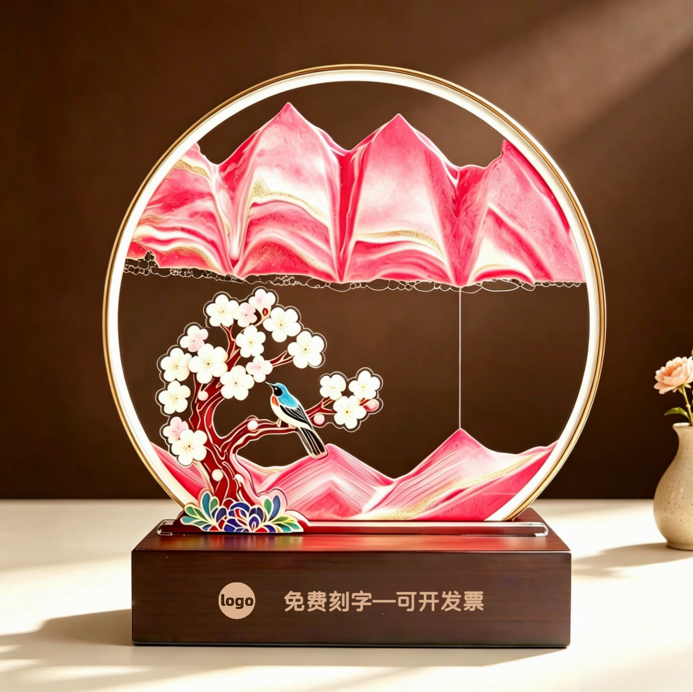 5D大号实木桃花源林流沙画摆件办公室摆件创意高档七夕送女友礼物