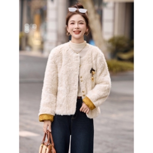 声雨竹小香风皮毛一体两面穿时尚外套女秋冬2026新款小个子上衣 C