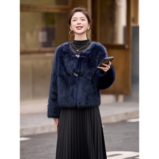 声雨竹2026秋冬装外套加厚保暖上衣女装新款皮毛一体毛毛气质外套