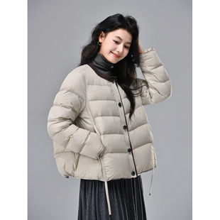 声雨竹撞色领羽绒服外套2026复古简约韩系90绒设计感保暖百搭休闲