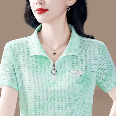 声雨竹短袖t恤女上衣时尚妈妈装2026新款夏装中年宽松洋气百搭pop