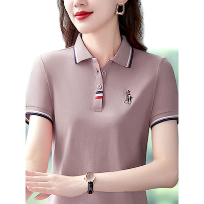 声雨竹翻领t恤女妈妈夏季2026新款韩版时尚女士带领运动polo衫减