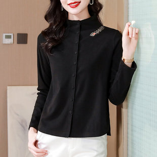 声雨竹磨毛半高领德绒衬衫女士秋冬新款小个子短款外套妈妈加厚刺