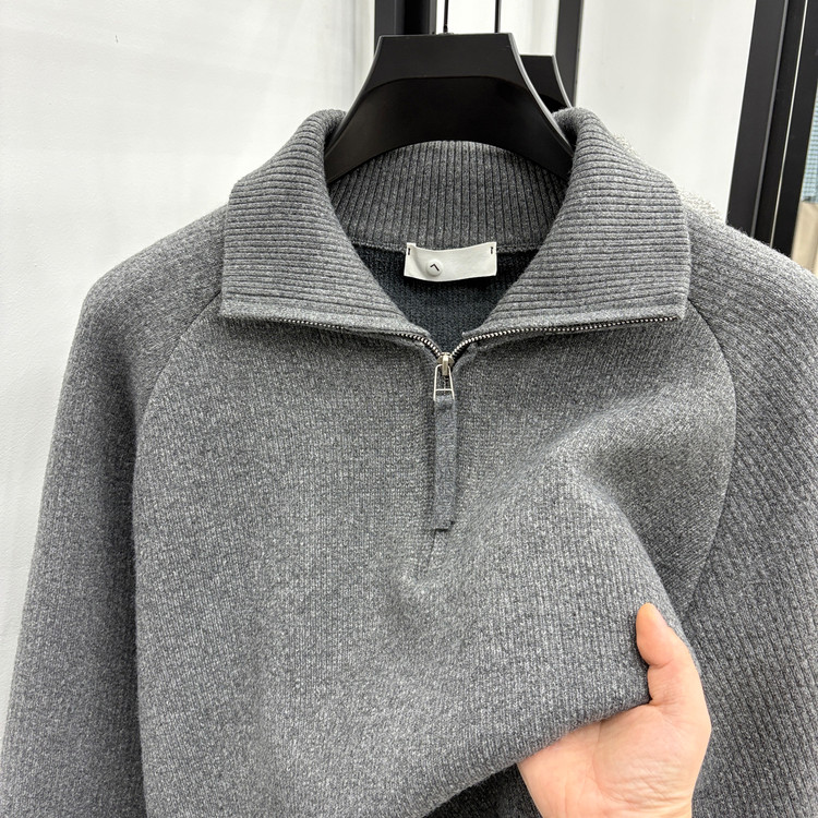 半高拉链宽松型冬季商务风套头针织衫/毛衣