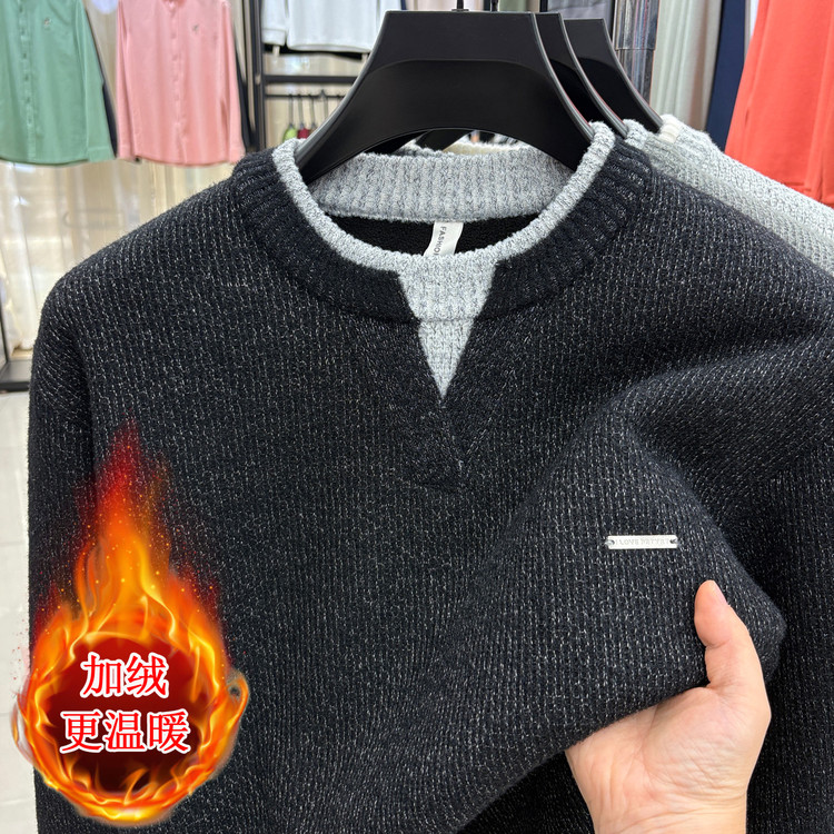 V字领宽松型冬季青春活力风套头针织衫/毛衣