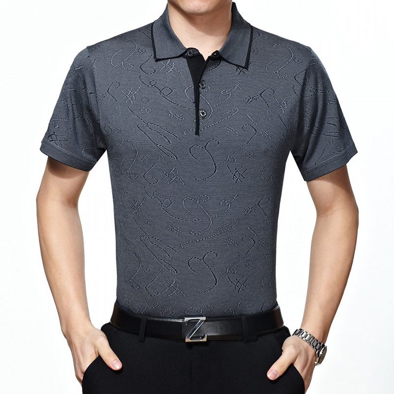 中年男士短袖t恤翻领中老年夏装爸爸装体恤衫带有口袋40-50-60岁