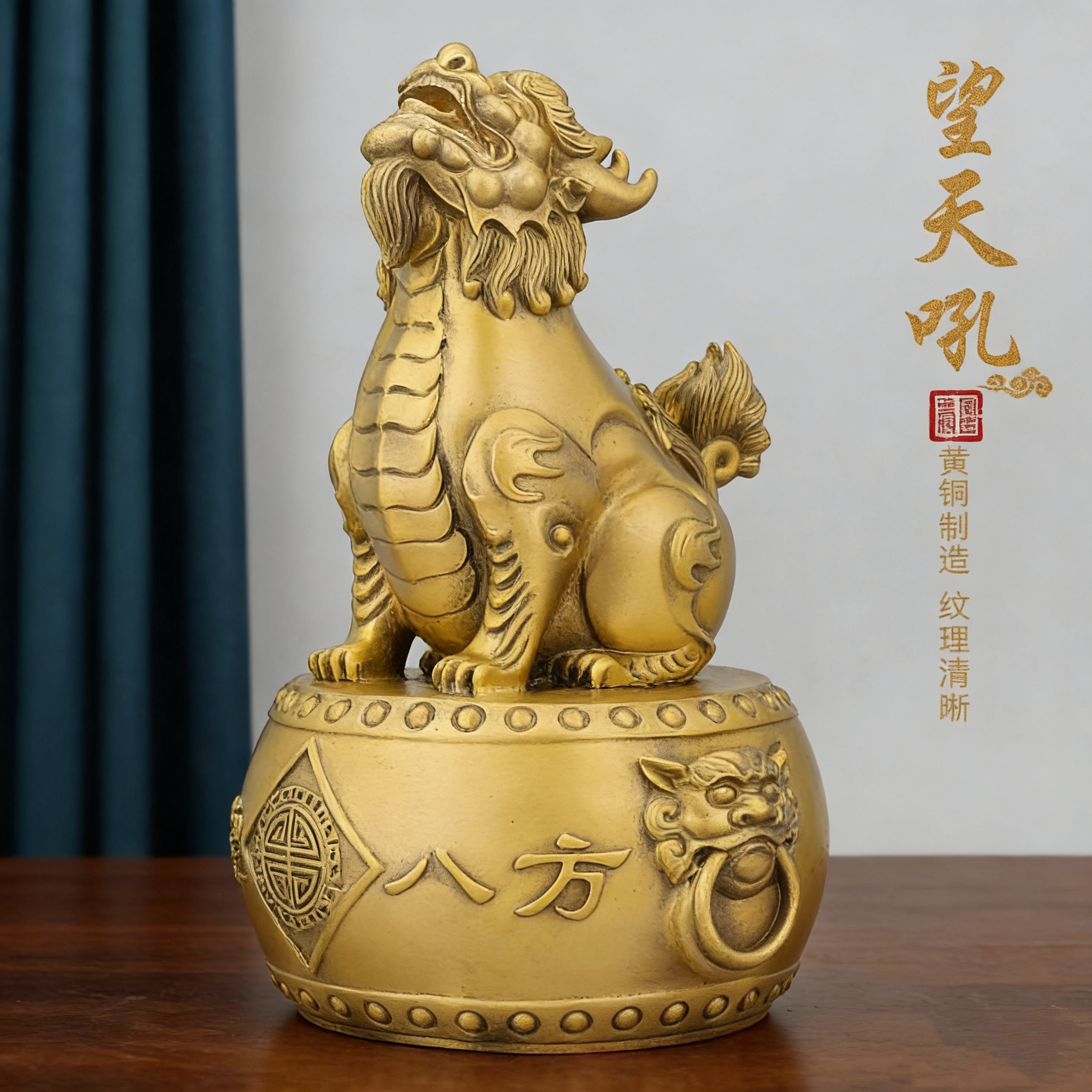 纯黄铜独角兽貔貅望天吼向天吼瑞兽铜器摆件客厅办公室桌面装饰品