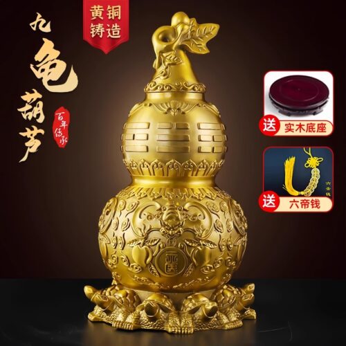 纯黄铜天医葫芦摆件九龟开盖开口