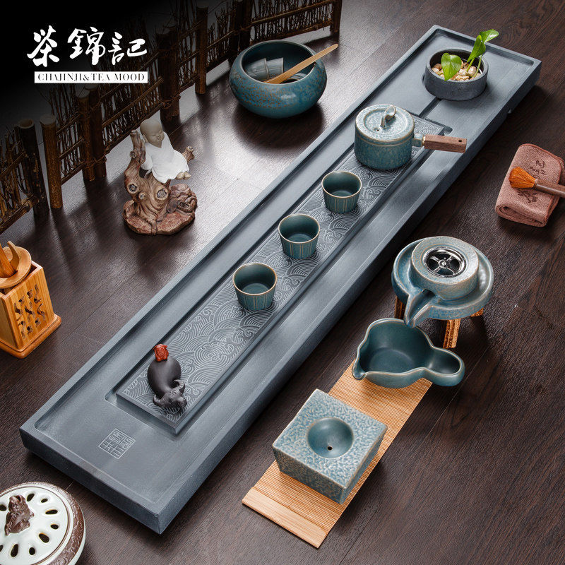 茶锦记石盘石茶盘家用简约修长石头茶具托盘套装创意家具干泡茶台