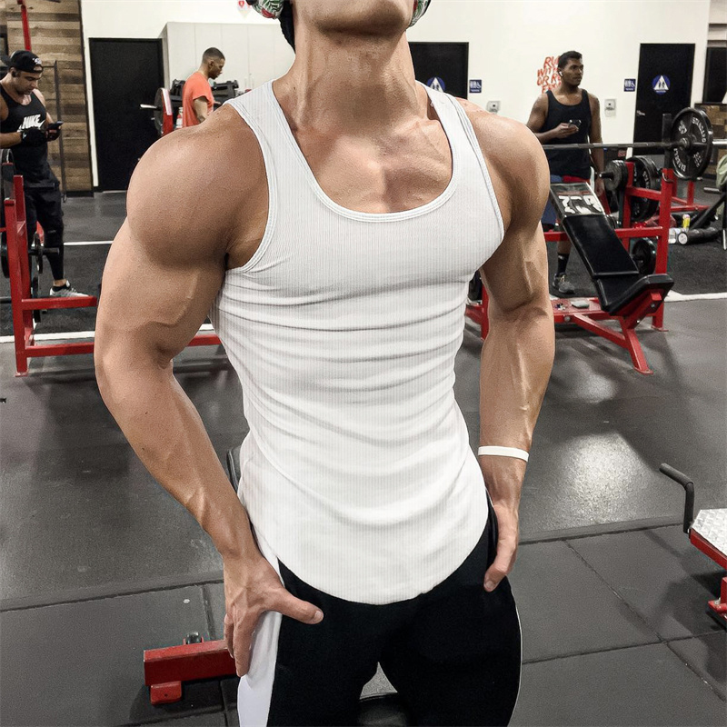 肌肉男健身撸铁训练背心篮球跑步跨栏纯色修身无袖T恤透气速干衣