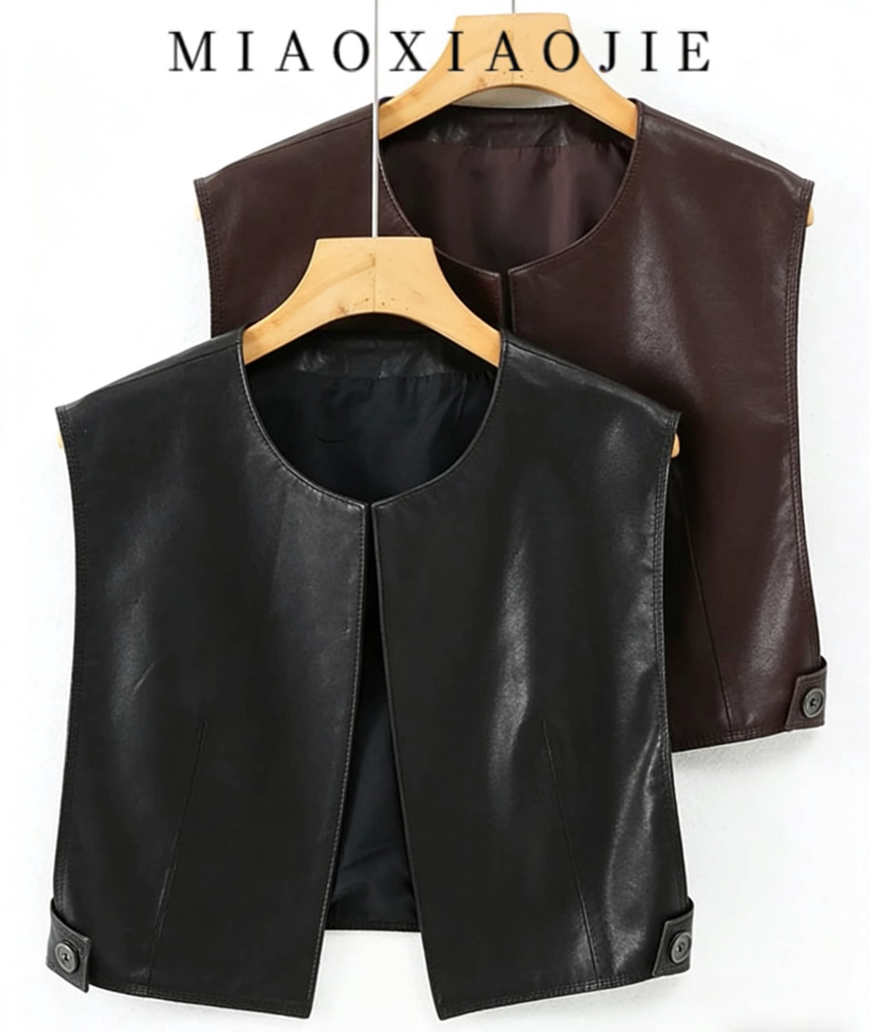 100%绵羊皮真皮皮衣女圆领无袖马甲外套女宽松显瘦百搭坎肩背心