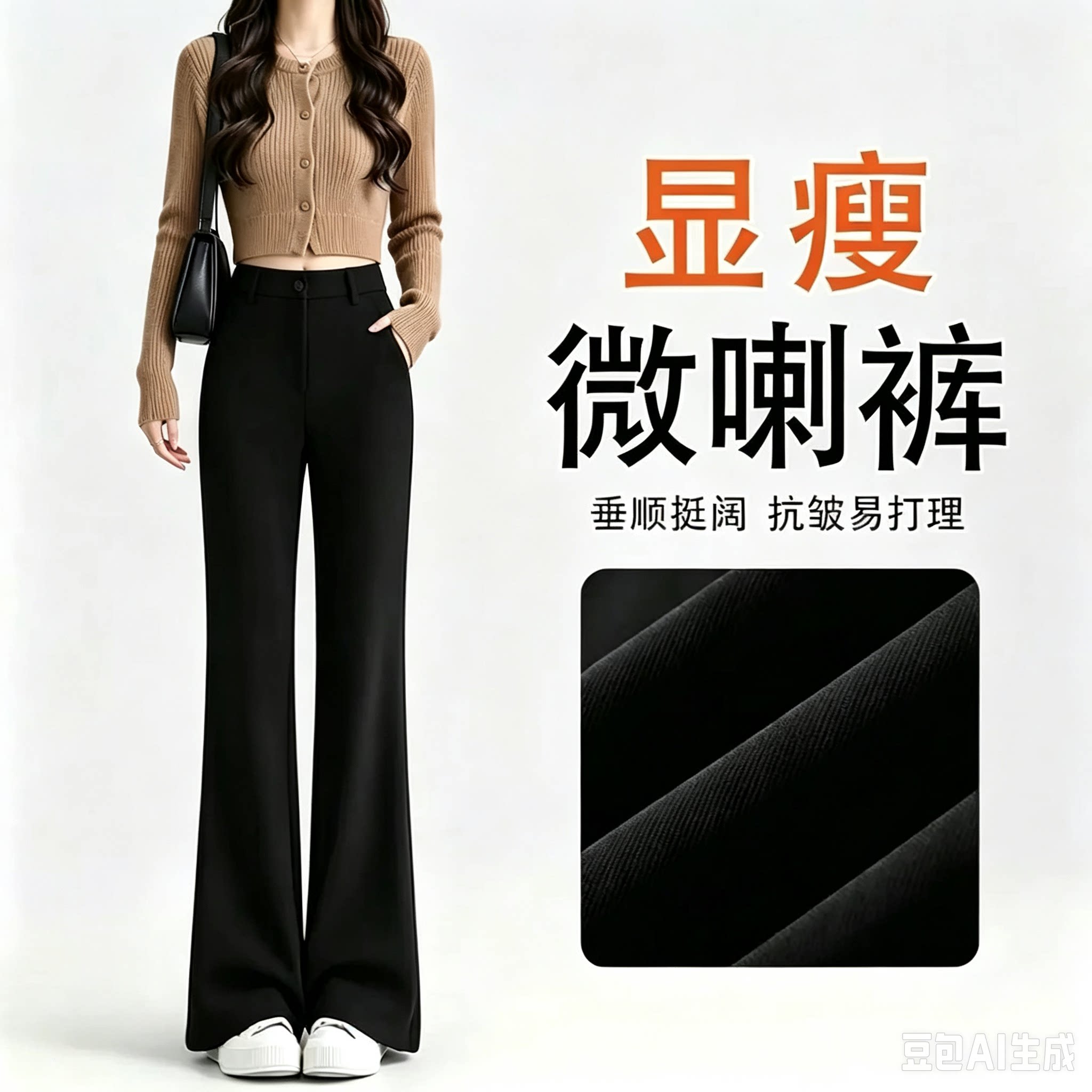 内里全包边黑色西装显瘦微喇裤女秋冬弹力提臀显瘦马蹄喇叭裤秋季
