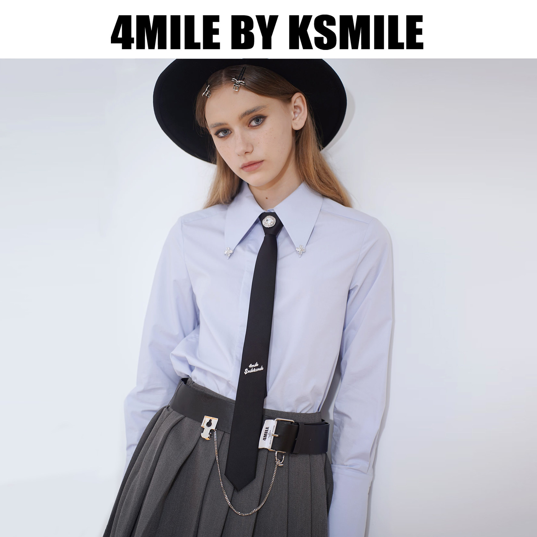 4MILE BY KSMILE | 新款闪钻领带衬衫高级知识分子小众学院风衬衣