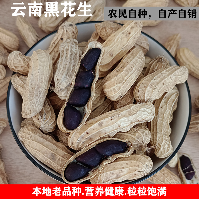 云南黑花生晒干新货黑皮花生米种子原味无添加农家自种花生500克