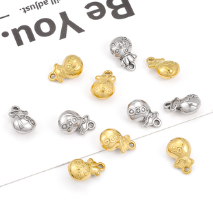 钛钢福袋吊坠diy饰品项链手链18k包金招财纳福小挂件手工吊饰配件