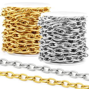 钛钢光面压痕1:1椭圆十字链金色保色链条diy项链手链时尚嘻哈粗链