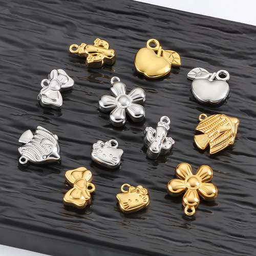 钛钢KT猫吊坠饰品DIY配件