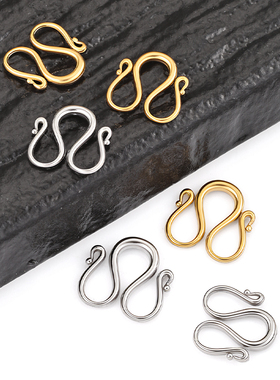 钛钢W扣饰品DIY手链项链调节扣头配件18k真空电镀金色M扣连接扣子