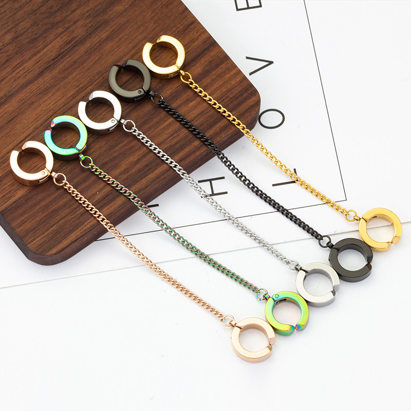 钛钢双耳夹无耳洞耳链多彩耳环个性潮流街头嘻哈时尚简约男女耳饰