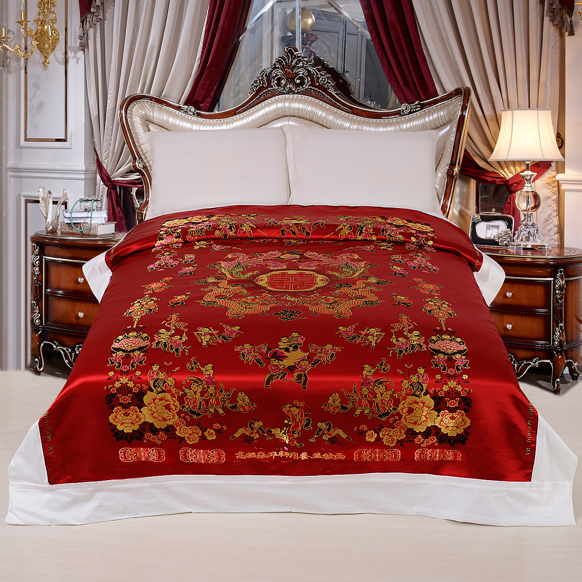 正品杭州丝绸七彩织锦缎婚庆被套龙凤软缎被面子套喜被绸缎被罩